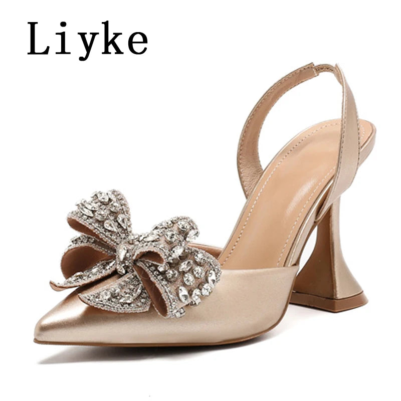 Liyke Rhinestone Bow Women High Heels