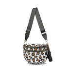 Bold Brown Black Leopard print Baye Bag with a black strap on a white background