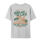 Light gray t-shirt with Bread Of Life -themed graphic and text on a white background