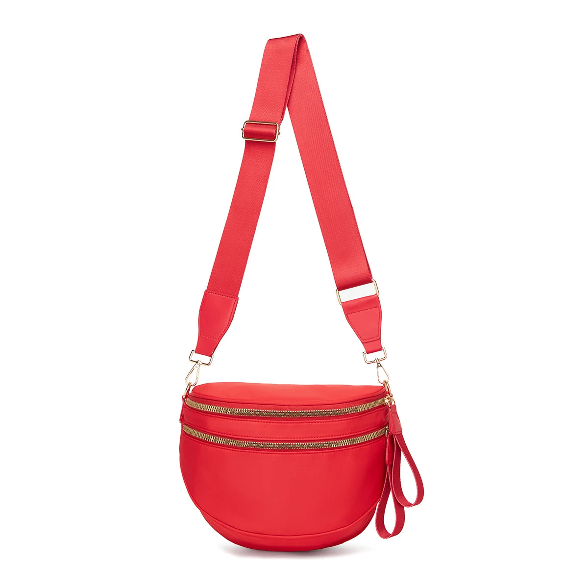 Coral Red Baye Bag with a strap on a white background