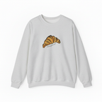 Gray sweatshirt with a croissant graphic on a white background