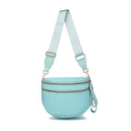 Ice blue Baye bag with a strap on a white background
