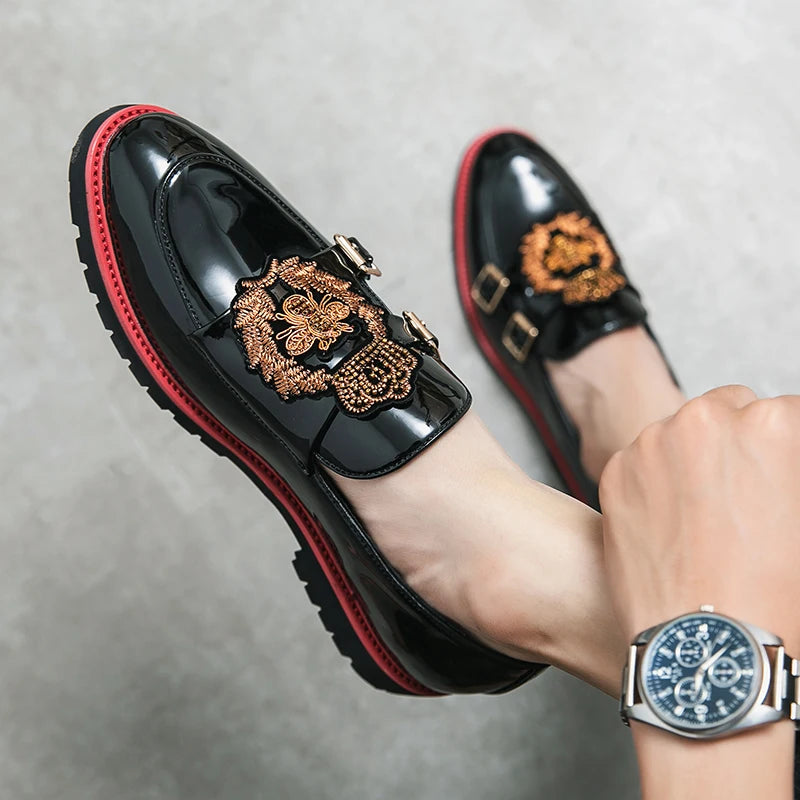 Luxury Fashion Embroidery Men's Leather Shoes Size 38-48 Comfortable Black Formal Shoes for Man Wedding Party Social Shoe Male