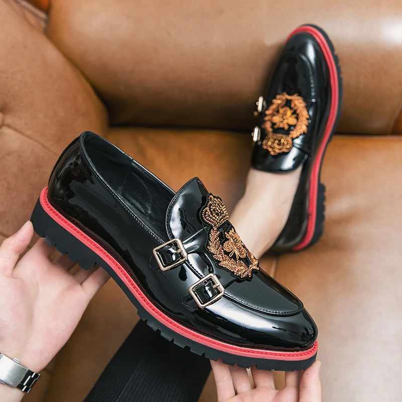 Luxury Fashion Embroidery Men's Leather Shoes Size 38-48 Comfortable Black Formal Shoes for Man Wedding Party Social Shoe Male
