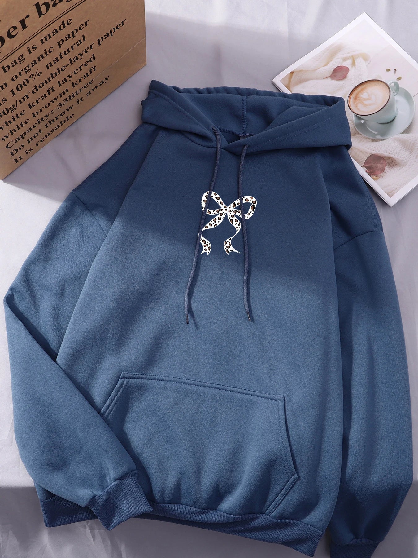 Creative Bow Leopard Printing Women Hoodies Casual Trendy Tops Y2K Style Comfortable Streetwears Fashion Fleece Clothing