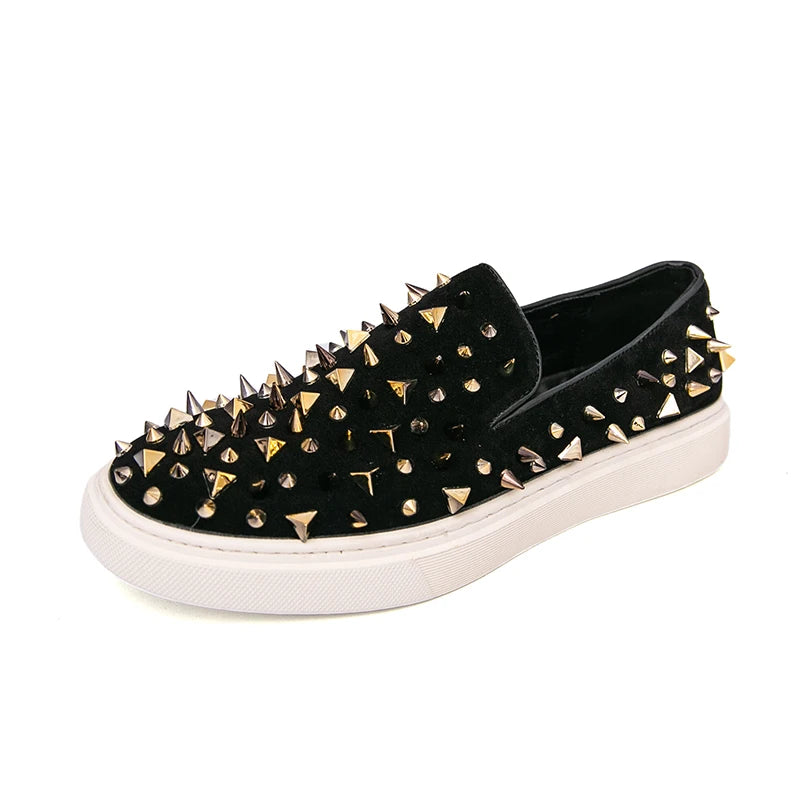 Fashion Men's Gold Charm Rhinestones Rock Punk Casual Shoes Flats Male Homecoming Wedding Dress Footwear Zapatillas Hombre