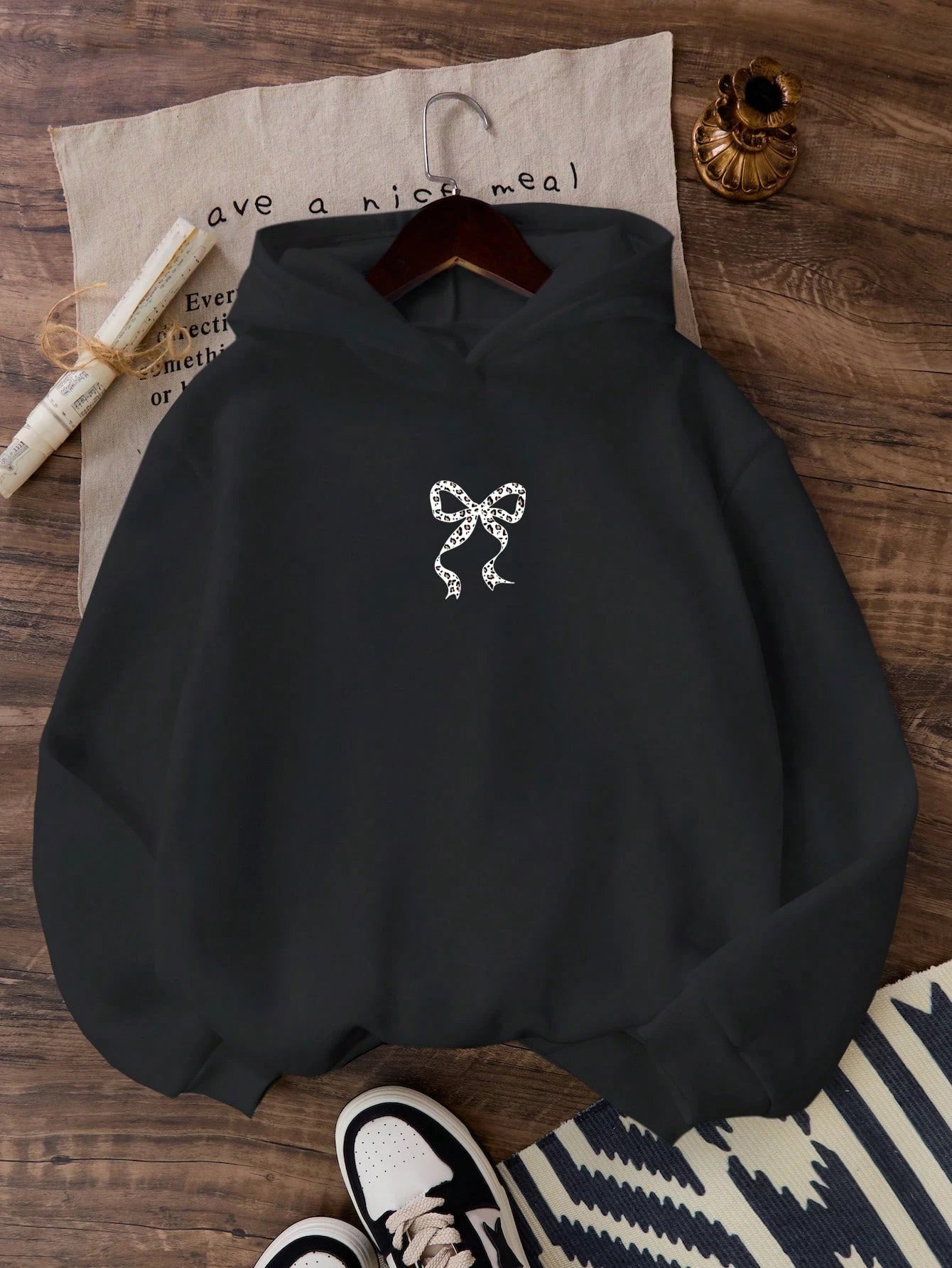 Creative Bow Leopard Printing Women Hoodies Casual Trendy Tops Y2K Style Comfortable Streetwears Fashion Fleece Clothing