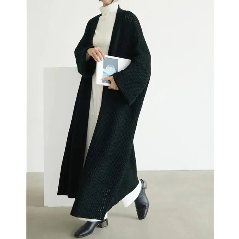 Thicken Loose Long Cardigan Sweater Coat Long Sleeve Warm Knit Outerwear V-Neck Casual Office Jacket For Women Fall Winter