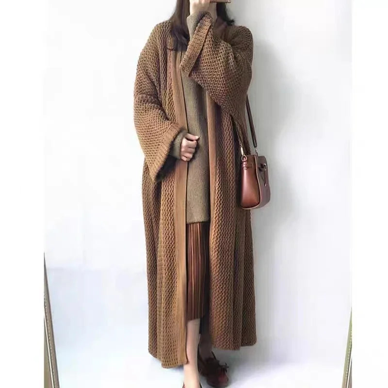 Thicken Loose Long Cardigan Sweater Coat Long Sleeve Warm Knit Outerwear V-Neck Casual Office Jacket For Women Fall Winter