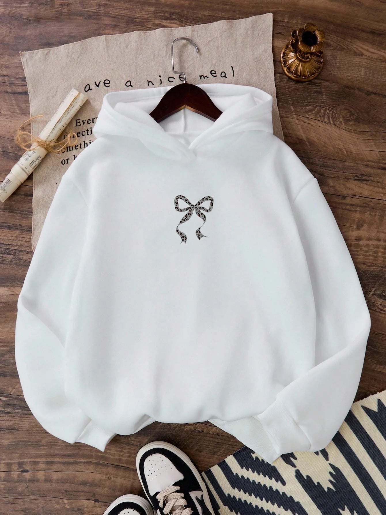 Creative Bow Leopard Printing Women Hoodies Casual Trendy Tops Y2K Style Comfortable Streetwears Fashion Fleece Clothing