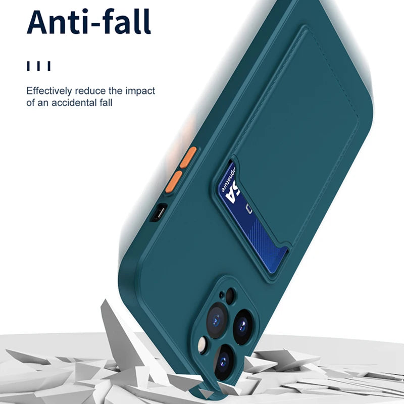 Liquid Silicone Soft Phone Case For iPhone 17 16 Pro Max 14 15 16 Plus 12 13 Mini 16E 17 Air XS Max XR Card Slot Protector Cover
