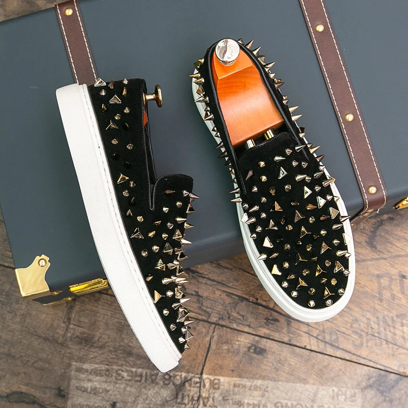Fashion Men's Gold Charm Rhinestones Rock Punk Casual Shoes Flats Male Homecoming Wedding Dress Footwear Zapatillas Hombre
