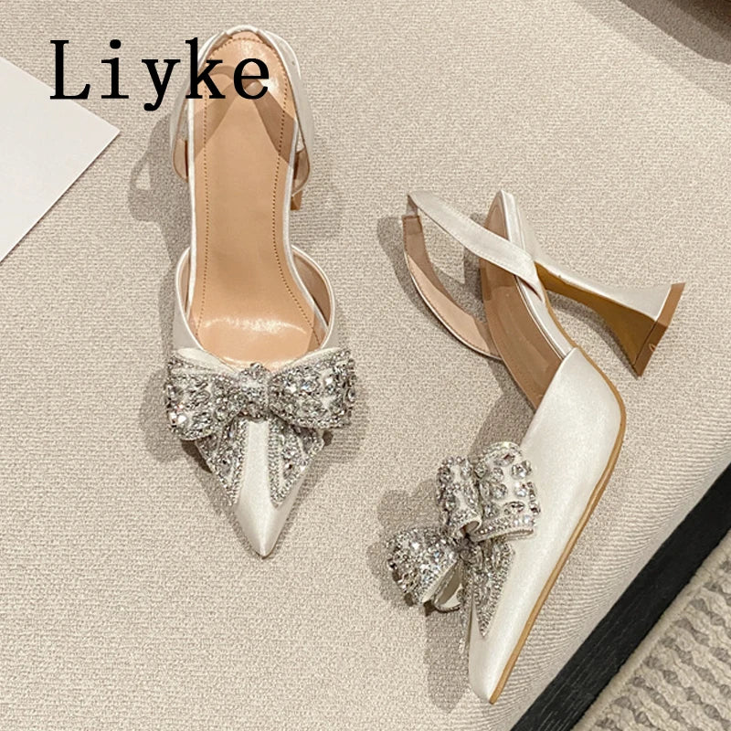 Liyke Rhinestone Bow Women High Heels