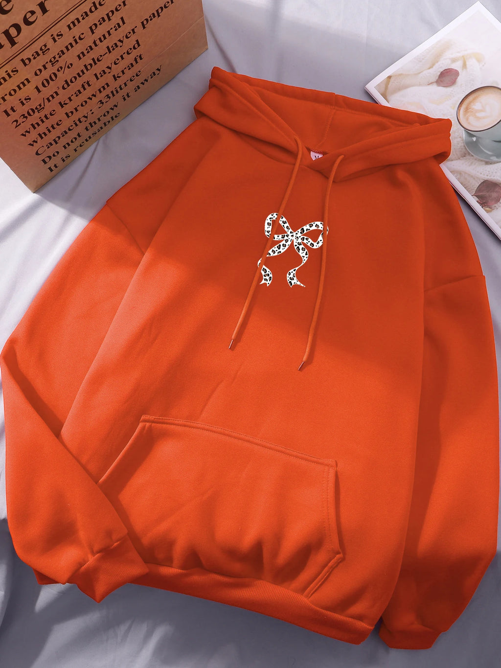Creative Bow Leopard Printing Women Hoodies Casual Trendy Tops Y2K Style Comfortable Streetwears Fashion Fleece Clothing