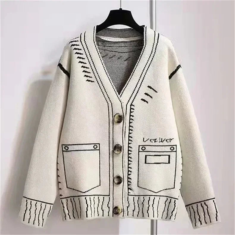 Letter Cardigan Women Knitted Spring 2025 Streetwear Spring Autumn Winter Jumpers Long Outerwear Maxi Y2k Sweater Coat Jacket