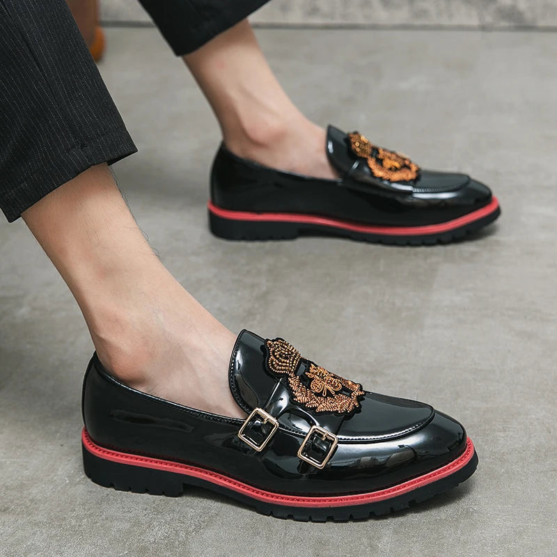 Luxury Fashion Embroidery Men's Leather Shoes Size 38-48 Comfortable Black Formal Shoes for Man Wedding Party Social Shoe Male
