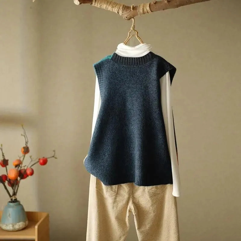 Retro Knitted Vest Cardigan Autumn/Winter Loose Design Sense Small Sweater Tank Top Women Outwear Sweater Vest Female