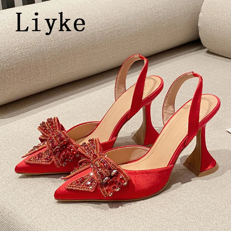 Liyke Rhinestone Bow Women High Heels