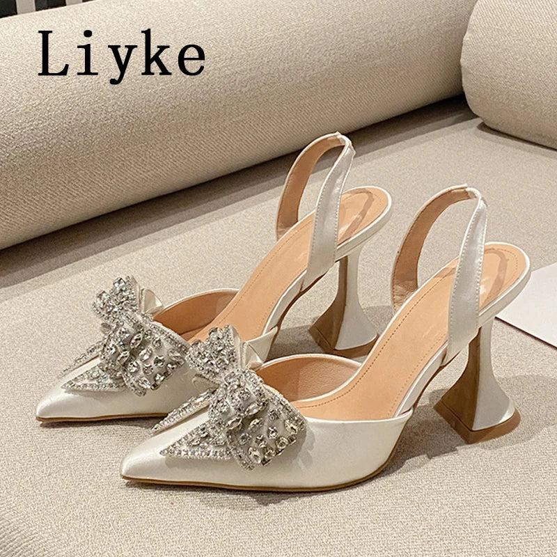 Liyke Rhinestone Bow Women High Heels
