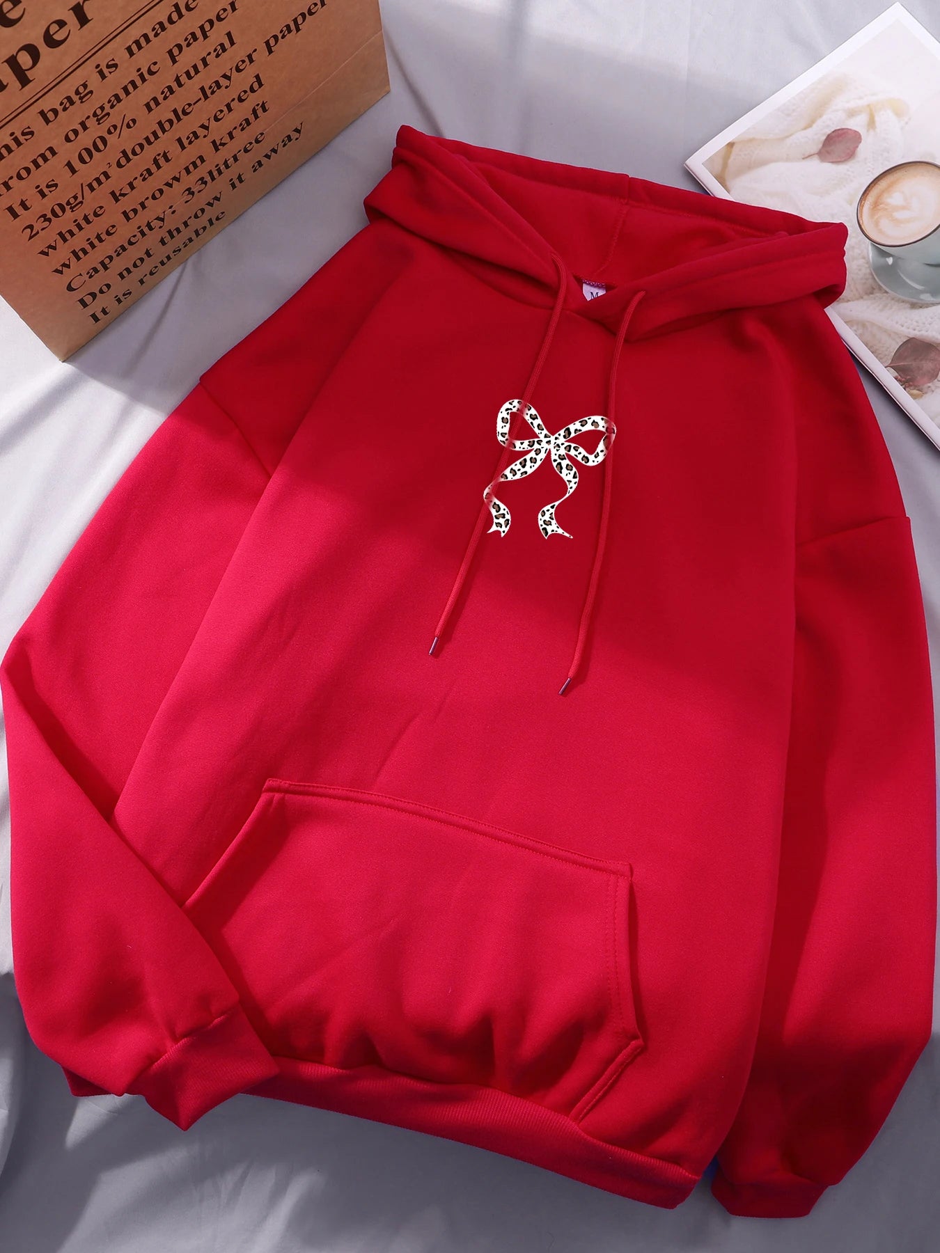 Creative Bow Leopard Printing Women Hoodies Casual Trendy Tops Y2K Style Comfortable Streetwears Fashion Fleece Clothing