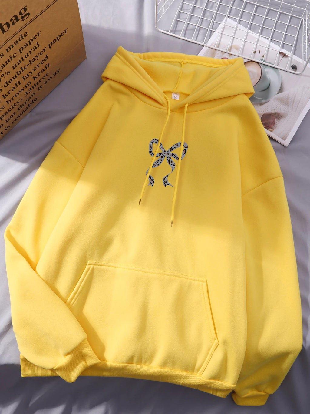 Creative Bow Leopard Printing Women Hoodies Casual Trendy Tops Y2K Style Comfortable Streetwears Fashion Fleece Clothing