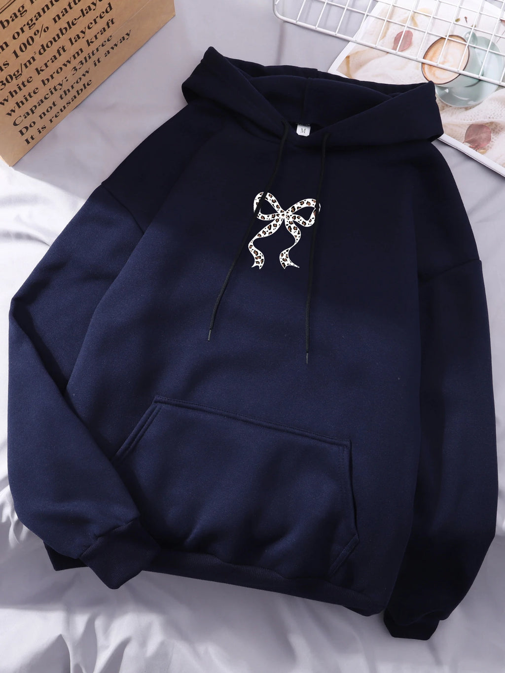 Creative Bow Leopard Printing Women Hoodies Casual Trendy Tops Y2K Style Comfortable Streetwears Fashion Fleece Clothing