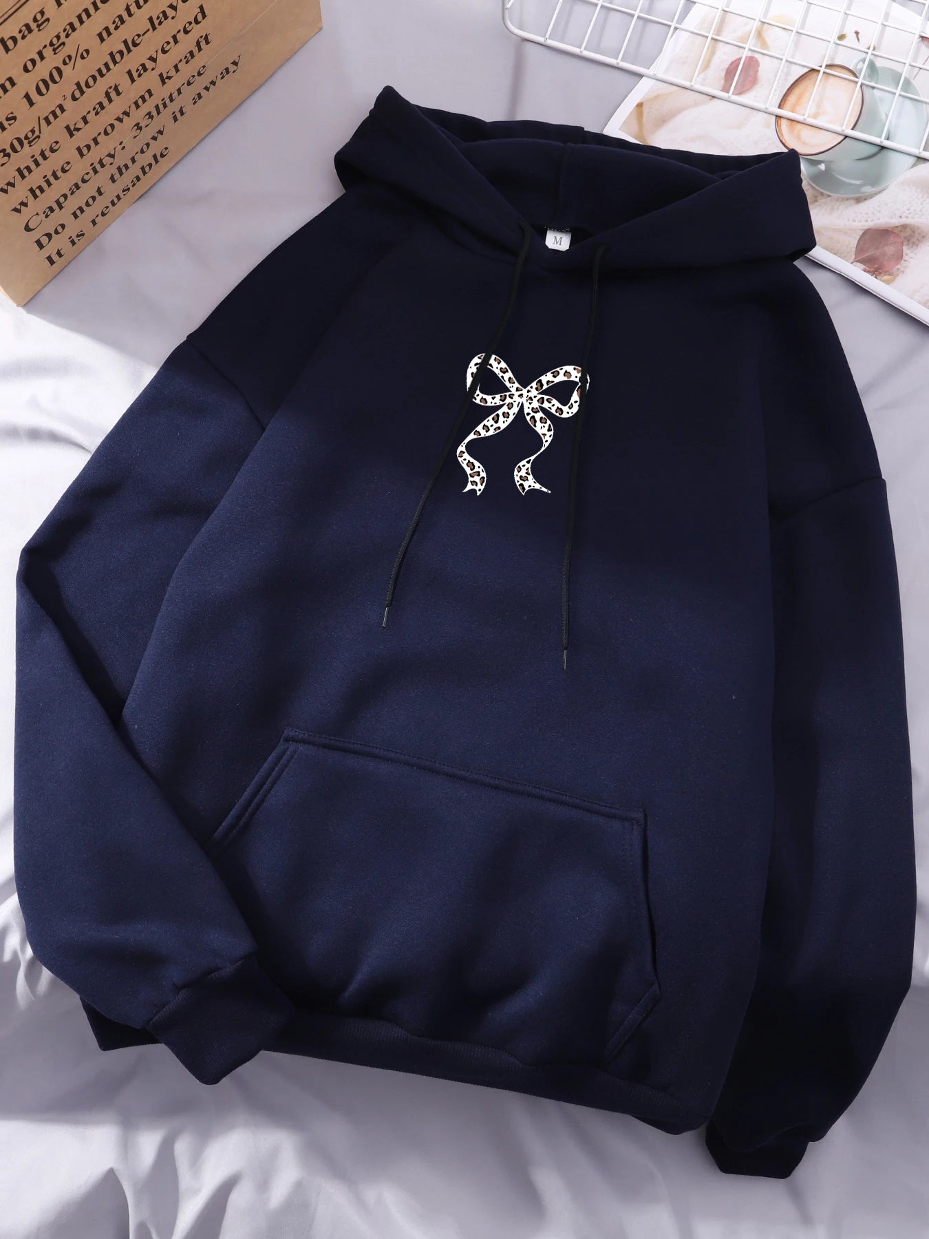 Creative Bow Leopard Printing Women Hoodies Casual Trendy Tops Y2K Style Comfortable Streetwears Fashion Fleece Clothing