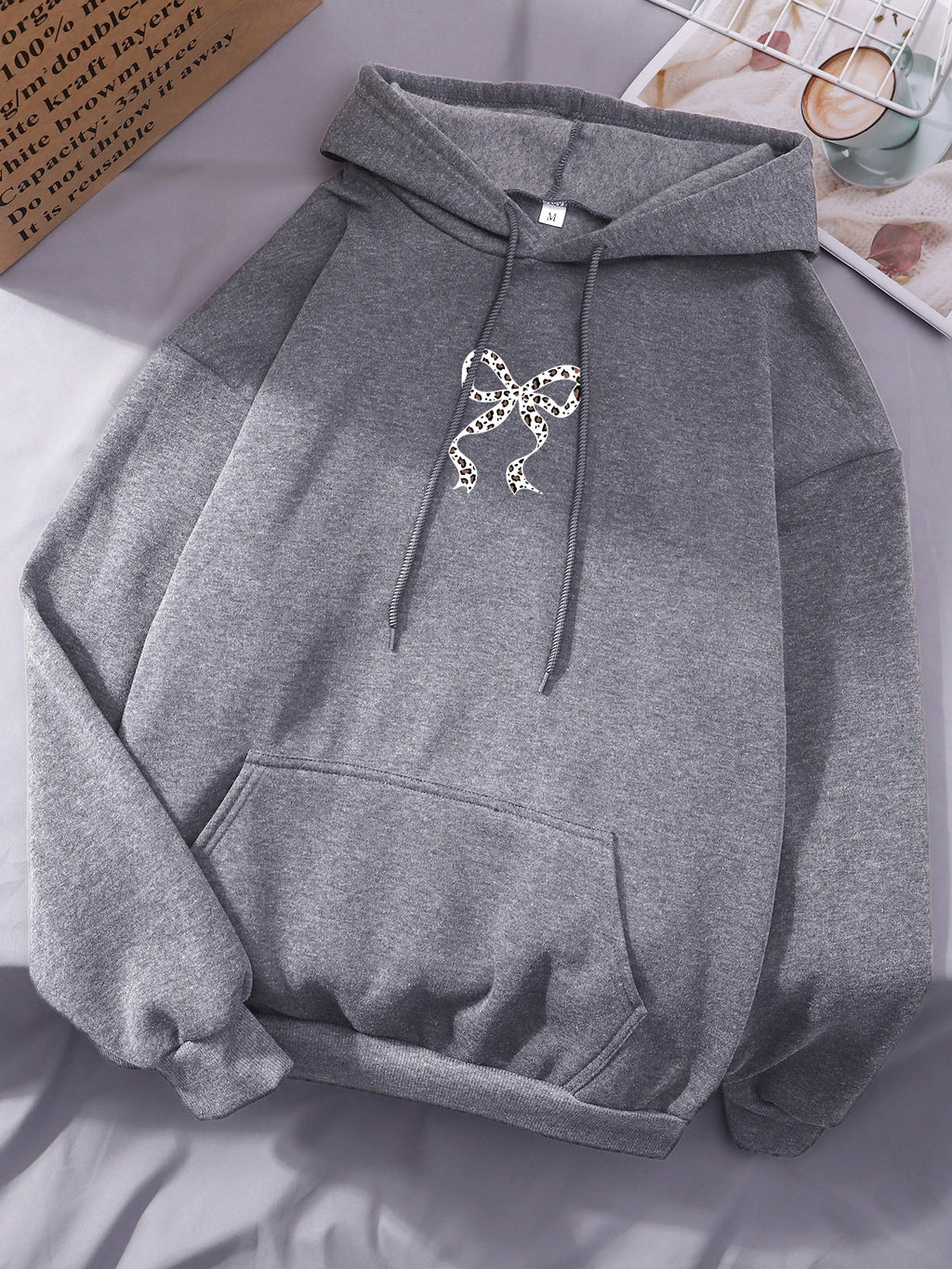 Creative Bow Leopard Printing Women Hoodies Casual Trendy Tops Y2K Style Comfortable Streetwears Fashion Fleece Clothing