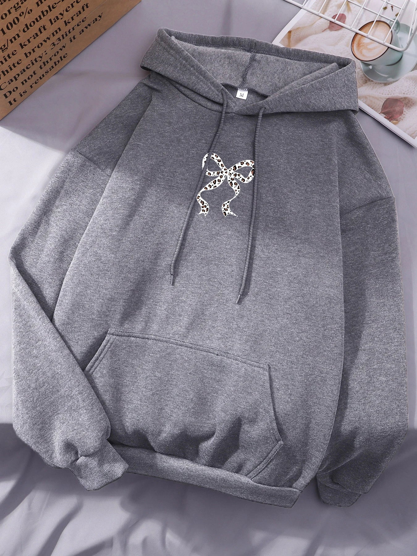 Creative Bow Leopard Printing Women Hoodies Casual Trendy Tops Y2K Style Comfortable Streetwears Fashion Fleece Clothing