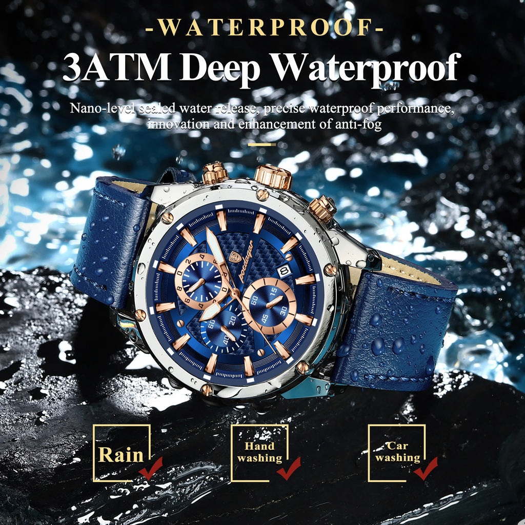 POEDAGAR Luxury Sports Man Wristwatch Military Quartz Men Watch Waterproof Luminous Chronograph Date Leather Men's Watches Reloj
