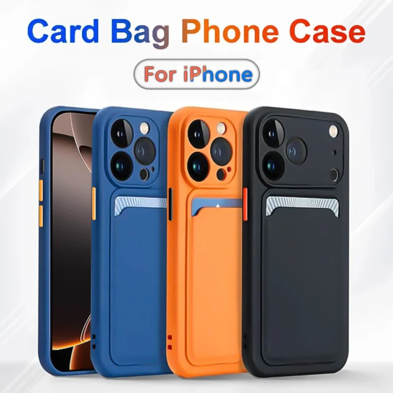 Liquid Silicone Soft Phone Case For iPhone 17 16 Pro Max 14 15 16 Plus 12 13 Mini 16E 17 Air XS Max XR Card Slot Protector Cover