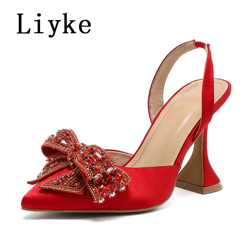 Liyke Rhinestone Bow Women High Heels