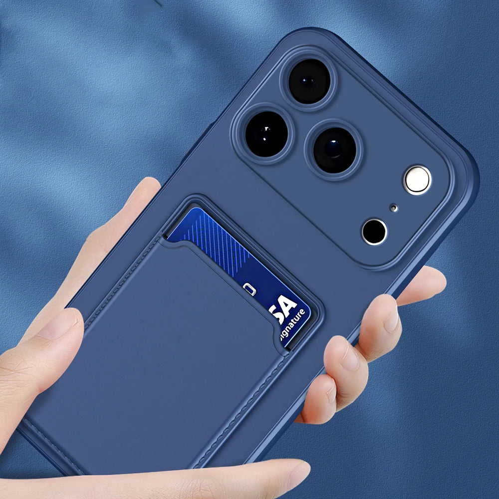 Liquid Silicone Soft Phone Case For iPhone 17 16 Pro Max 14 15 16 Plus 12 13 Mini 16E 17 Air XS Max XR Card Slot Protector Cover