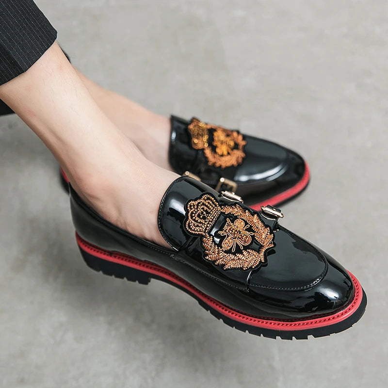 Luxury Fashion Embroidery Men's Leather Shoes Size 38-48 Comfortable Black Formal Shoes for Man Wedding Party Social Shoe Male