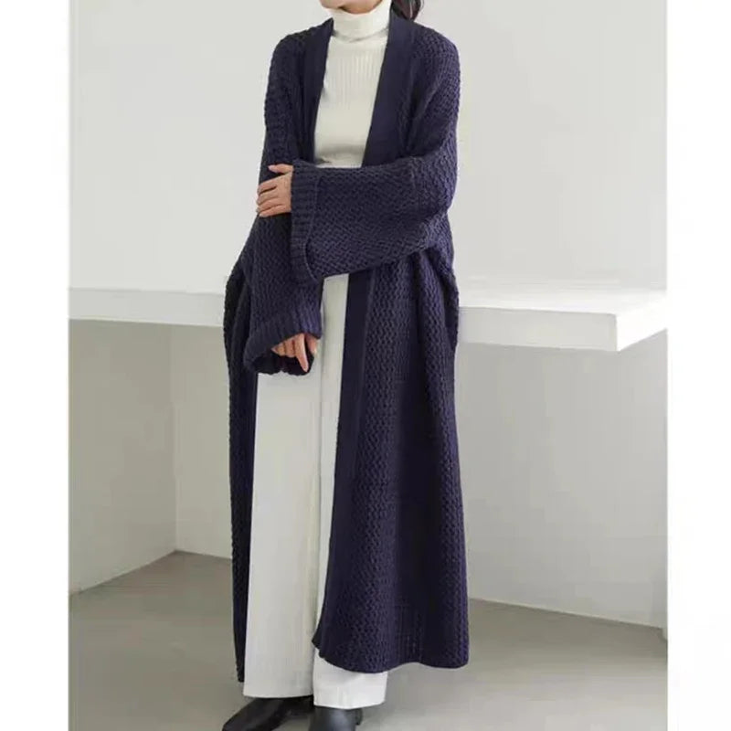 Thicken Loose Long Cardigan Sweater Coat Long Sleeve Warm Knit Outerwear V-Neck Casual Office Jacket For Women Fall Winter