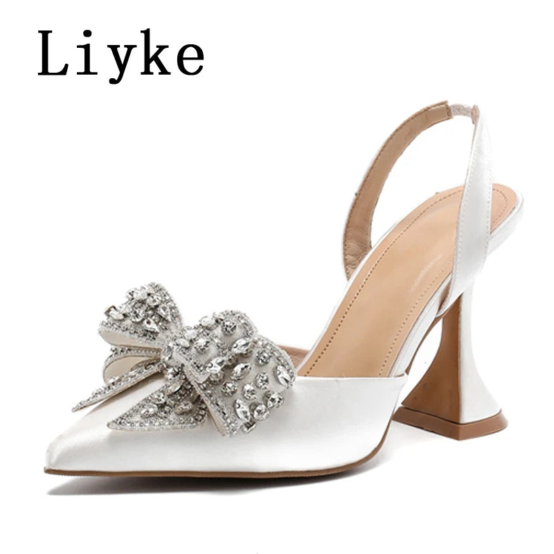 Liyke Rhinestone Bow Women High Heels