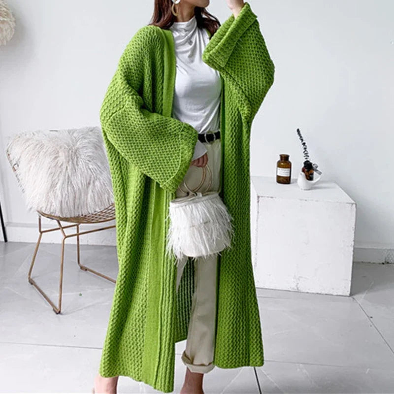 Thicken Loose Long Cardigan Sweater Coat Long Sleeve Warm Knit Outerwear V-Neck Casual Office Jacket For Women Fall Winter