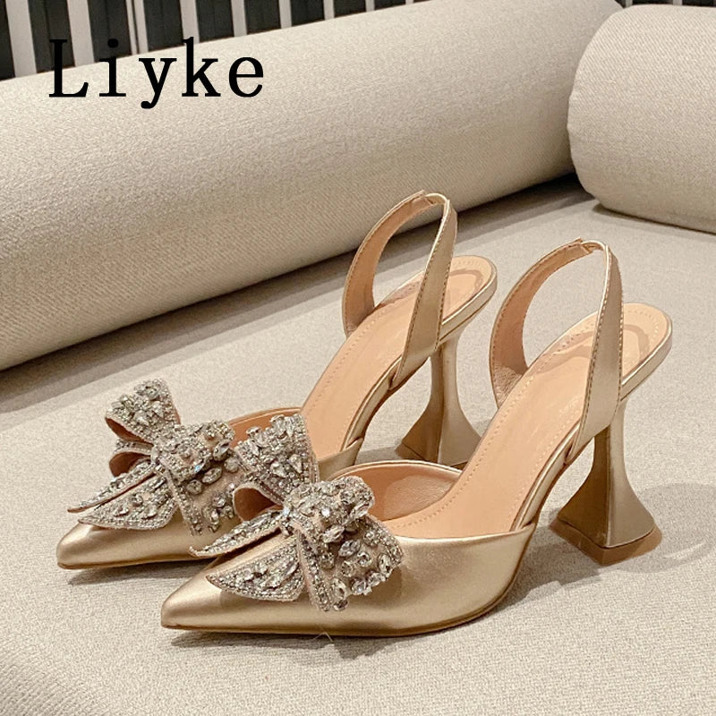 Liyke Rhinestone Bow Women High Heels