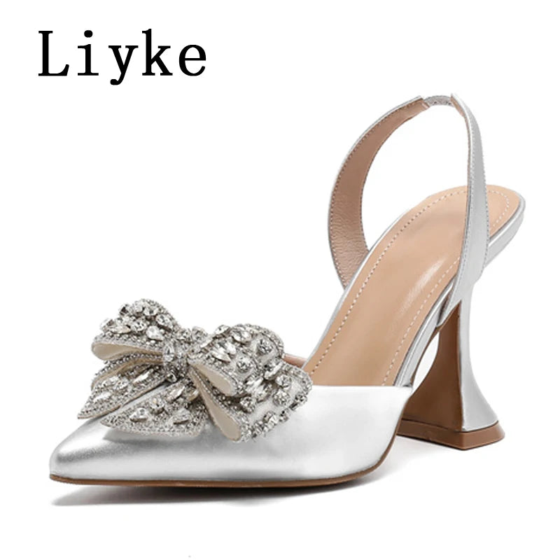 Liyke Rhinestone Bow Women High Heels