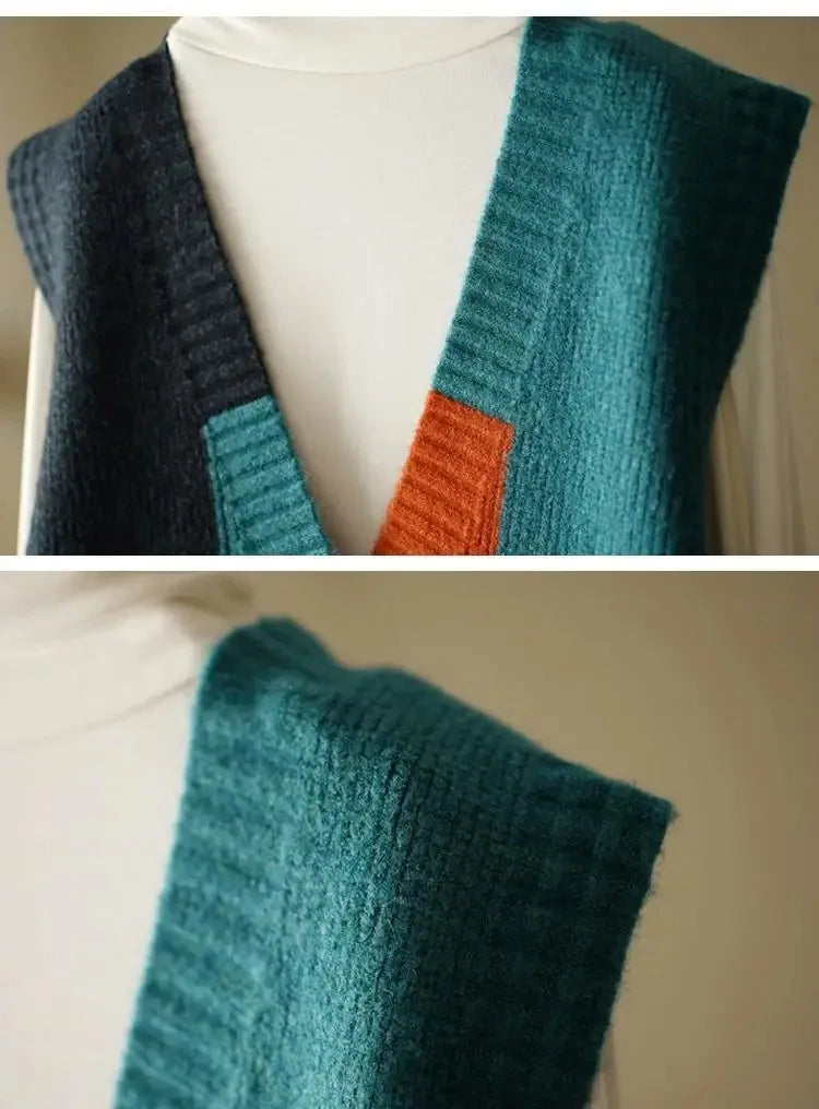 Retro Knitted Vest Cardigan Autumn/Winter Loose Design Sense Small Sweater Tank Top Women Outwear Sweater Vest Female