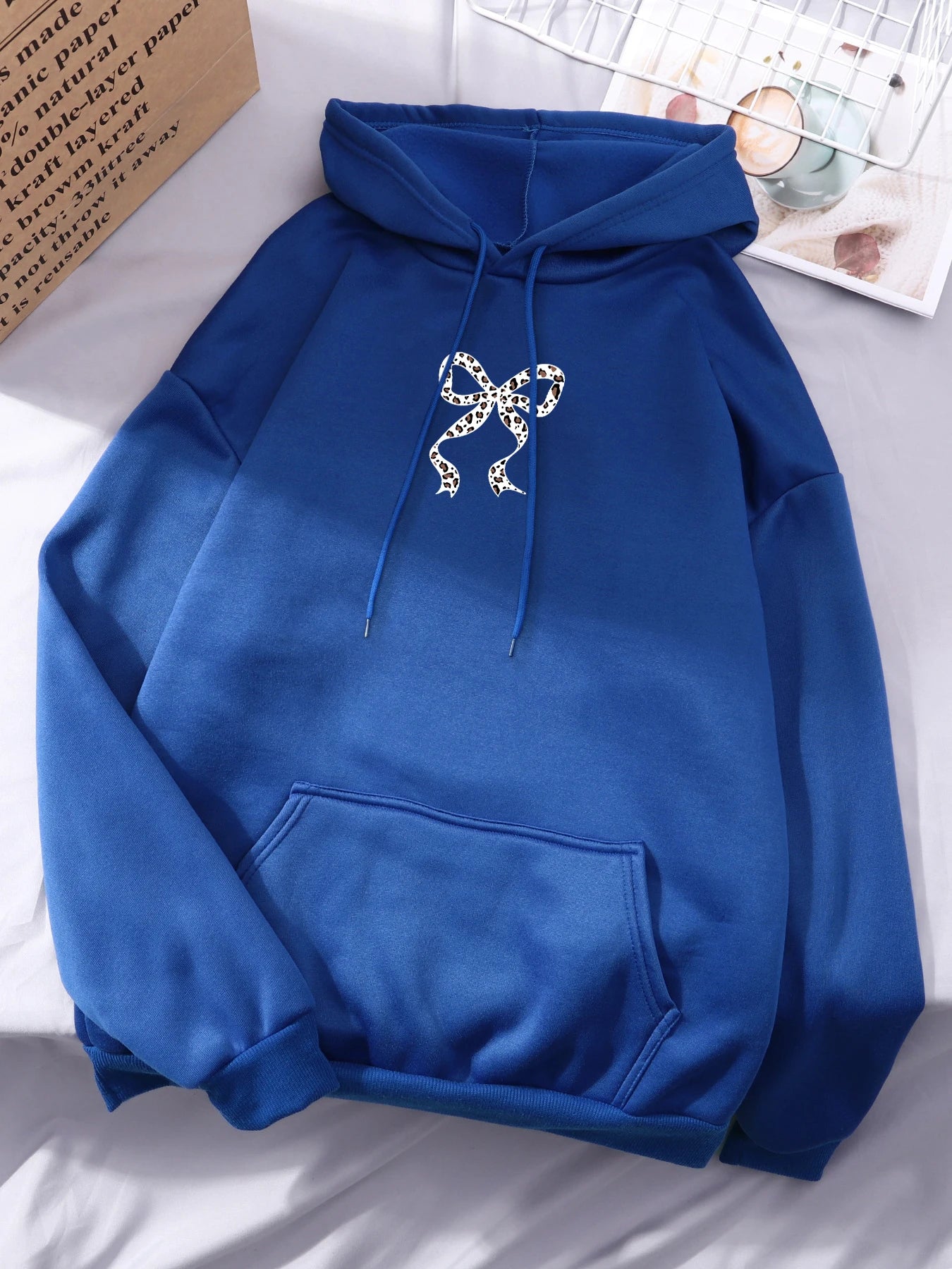 Creative Bow Leopard Printing Women Hoodies Casual Trendy Tops Y2K Style Comfortable Streetwears Fashion Fleece Clothing