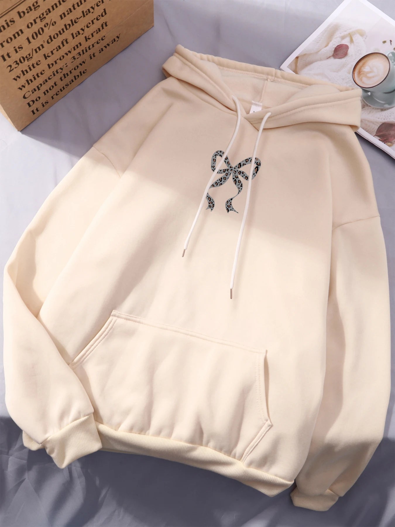 Creative Bow Leopard Printing Women Hoodies Casual Trendy Tops Y2K Style Comfortable Streetwears Fashion Fleece Clothing