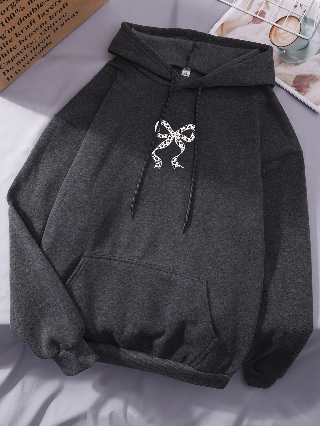 Creative Bow Leopard Printing Women Hoodies Casual Trendy Tops Y2K Style Comfortable Streetwears Fashion Fleece Clothing