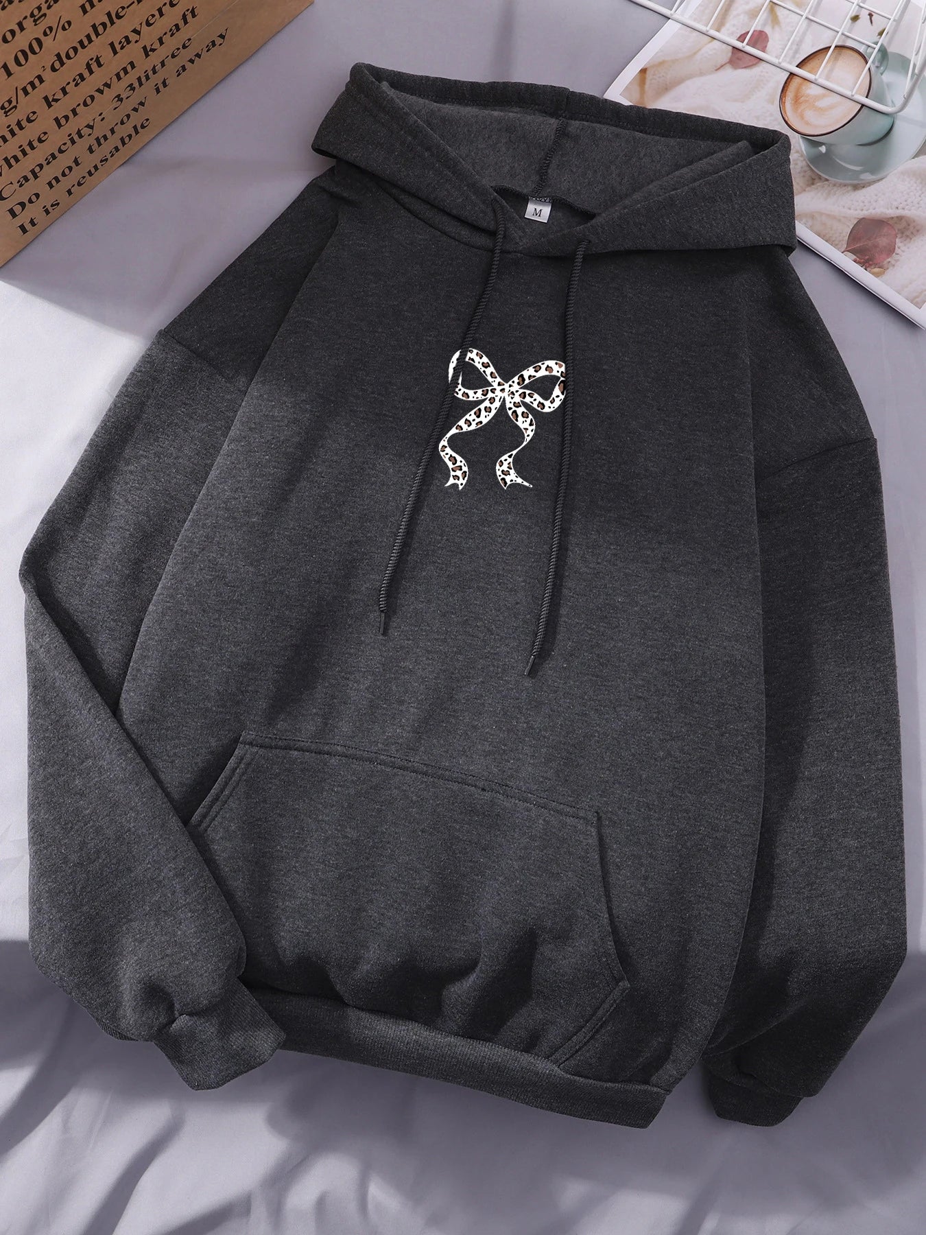 Creative Bow Leopard Printing Women Hoodies Casual Trendy Tops Y2K Style Comfortable Streetwears Fashion Fleece Clothing