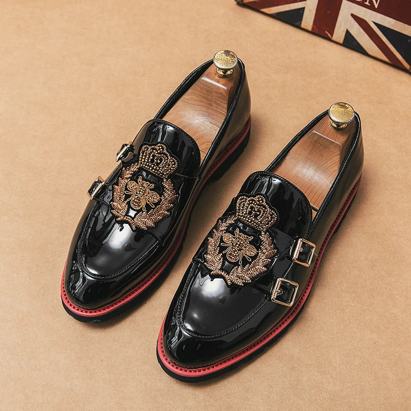 Luxury Fashion Embroidery Men's Leather Shoes Size 38-48 Comfortable Black Formal Shoes for Man Wedding Party Social Shoe Male