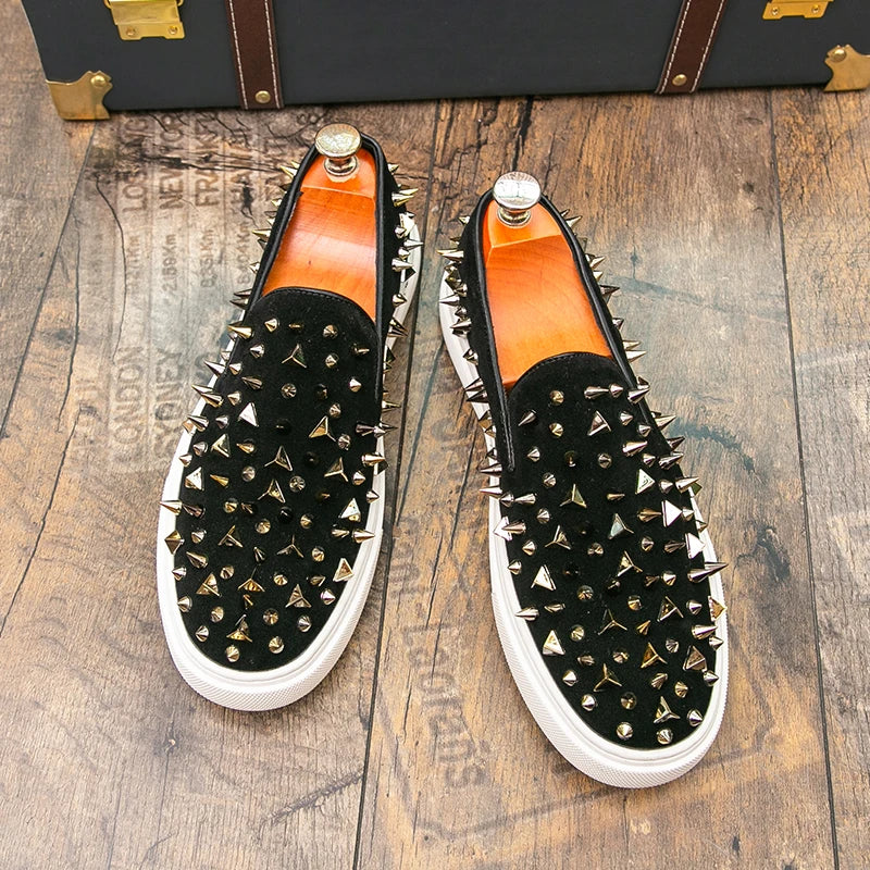 Fashion Men's Gold Charm Rhinestones Rock Punk Casual Shoes Flats Male Homecoming Wedding Dress Footwear Zapatillas Hombre