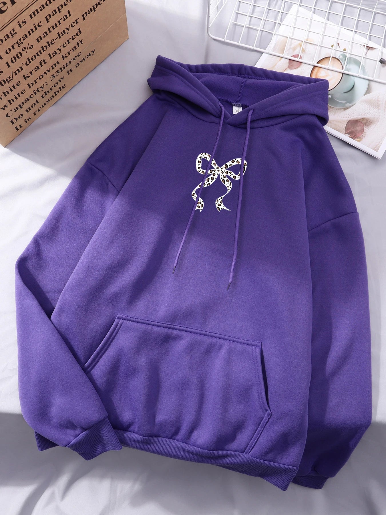 Creative Bow Leopard Printing Women Hoodies Casual Trendy Tops Y2K Style Comfortable Streetwears Fashion Fleece Clothing
