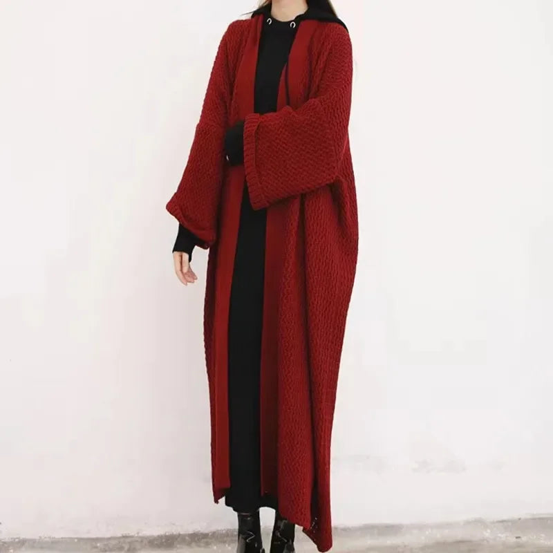 Thicken Loose Long Cardigan Sweater Coat Long Sleeve Warm Knit Outerwear V-Neck Casual Office Jacket For Women Fall Winter