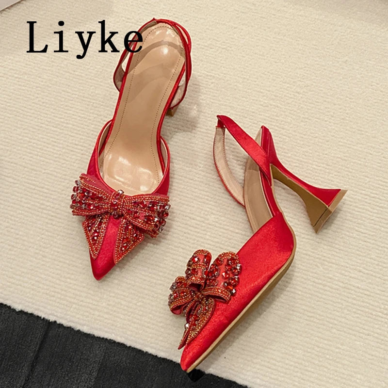 Liyke Rhinestone Bow Women High Heels