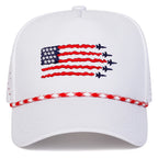 White cap with American flag design on a white background